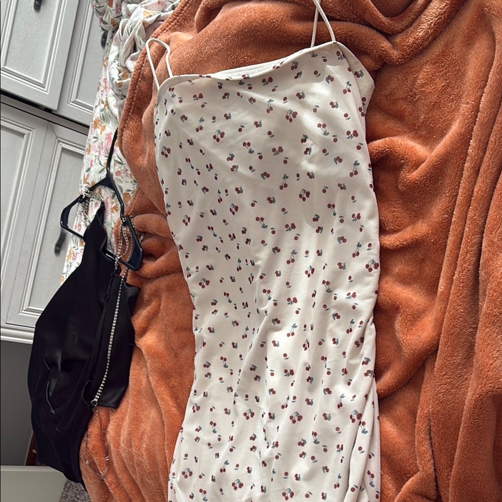 White cherry Spaghetti Strap Dress